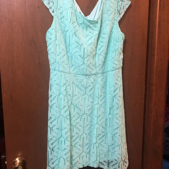 Dresses | Ab Studio Teal Blue Knee Length Lace Dress Size Xl | Poshmark